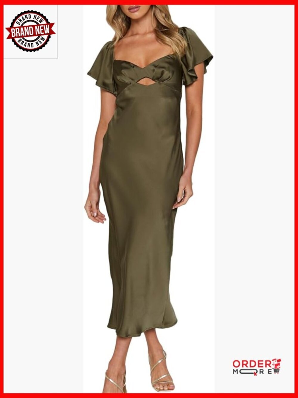 Flutter Sleeve Sweetheart Midi Cocktail Dress with Cutout Tie Back
